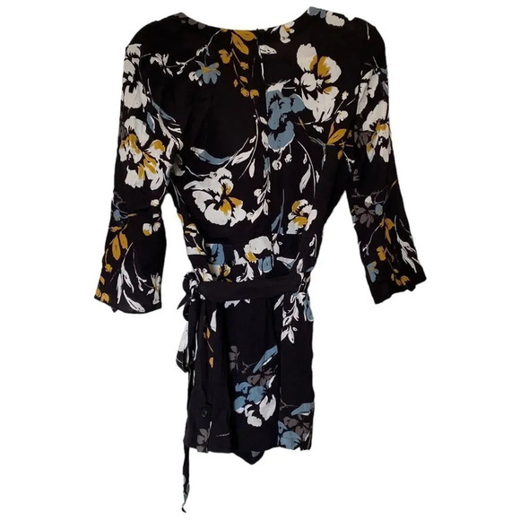 YUMI KIM Love Triangle Liz Romper Floral Faux Wrap V Neck Black Size Extra Small - Picture 3 of 8
